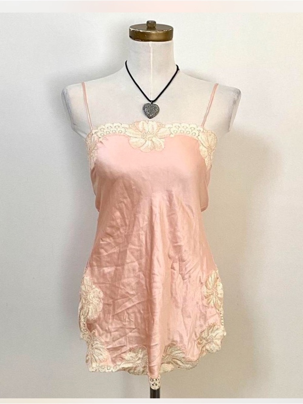 Victoria's Secret Pink Satin Camisole with Cream Lace